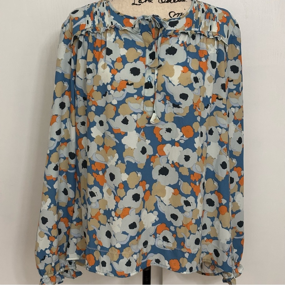 Joie Blue and Orange Design Blouse Women L. NWT